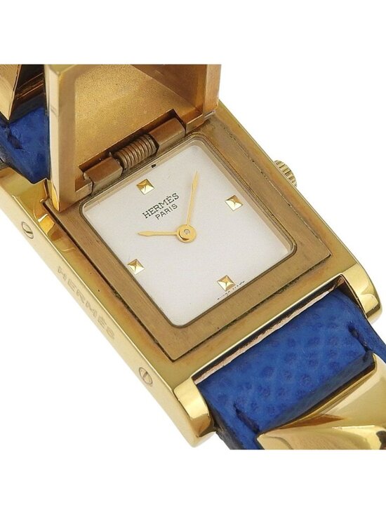 Hermes Medallion Gold Plated Leather Quartz Analog Display White Dial Watch main image 8